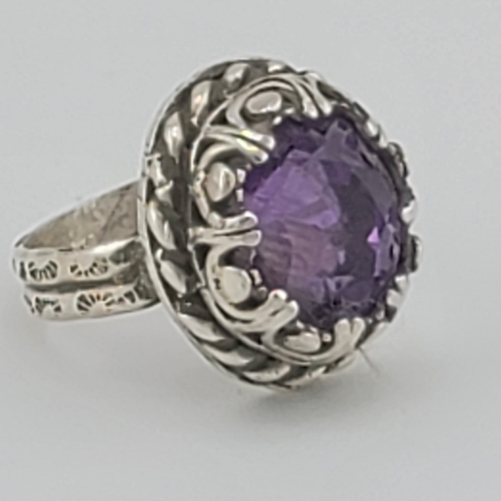 AMETHYST GEMSTONE CRYSTAL VINTAGE INSPIRED RING HANDMADE STERLING SILVER SZ 8.5 - Picture 5 of 6